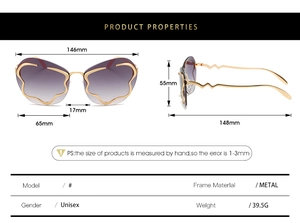 Tableau de tailles détaillé pour lunettes de soleil sans monture avec verres dégradés