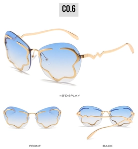 Vues détaillées de lunettes de soleil sans monture en forme de nuage avec branches ondulées