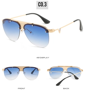 Detailansichten der Pilotensonnenbrille mit Goldrahmen und blauem Verlaufsglas