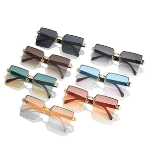 Collection of oversized square metal sunglasses with colorful gradient lenses in seven colors