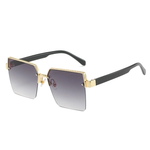 Fashion square semi-rimless sunglasses with gold metal frame and purple gradient lenses