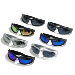 Set of steampunk sports sunglasses with colorful mirrored lenses and streamlined frames