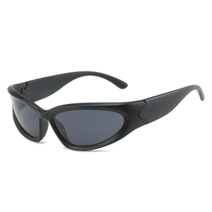 Steampunk wraparound sports sunglasses with sleek black matte frame and dark grey lenses