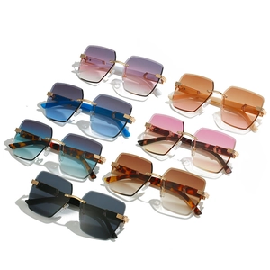 Frameless square gradient sunglasses for women in multiple colors with metallic details