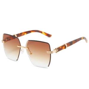 Frameless square sunglasses with gradient brown lenses and tortoise shell temples