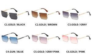 Detailed collection of six rimless square sunglasses in assorted gradient lens colors