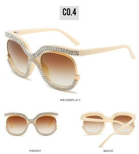 Fashionable oversized gradient sunglasses with sparkling rhinestones in three views