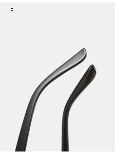 Detailed view of glossy black curved sunglass temples with ergonomic arc design for comfort