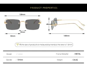 Guide des tailles de lunettes de soleil rectangulaires avec dimensions et poids du métal