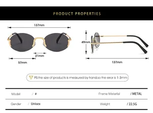 Guide des tailles de lunettes de soleil ovales en métal avec dimensions de la monture