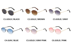 Présentation matricielle de lunettes de soleil ovales en six couleurs de montures