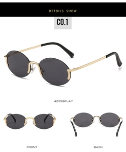 Vues détaillées multi-angles de lunettes de soleil ovales sans monture avec branches dorées