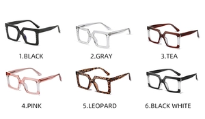 Vue en grille de montures de lunettes carrées élégantes en six couleurs et motifs