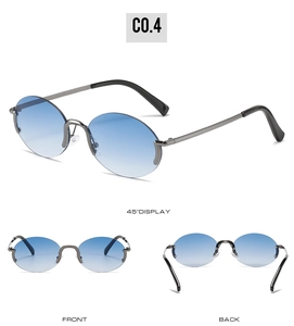 Vues détaillées de petites lunettes de soleil ovales avec verres bleus dégradés et monture
