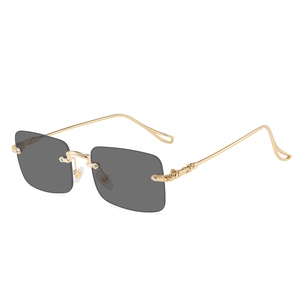 Lunettes De Soleil Rectangulaires Sans Monture Mode Métal Branches Gravées UV400 Verres Dégradés Luxe Rétro Femmes Hommes