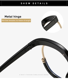 Detail of durable metal hinges and reinforced mortise temples on black eyewear frames