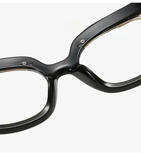 Detail of comfortable integrated nose pads on large round black frame glasses for women