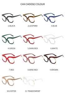 Collage of eleven chunky oversized round glasses frames with gold metallic half-rim accents