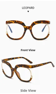 Front and side views of leopard print round glasses frames with gold metal accents