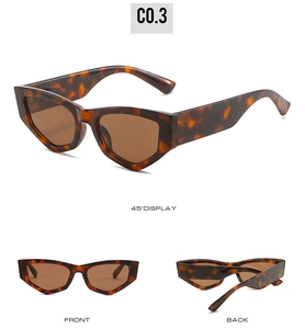 Multi-angle view of tortoiseshell cat-eye sunglasses with retro narrow frame design