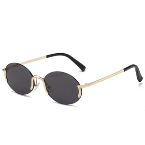 Lunettes De Soleil Ovales Sans Monture Rétro Cadre Métal Protection UV400 Mode Hip Hop Vintage Pour Hommes Femmes