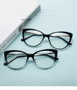 Detail view of TR90 cat-eye frames with metallic temples and size 54-18-142 marking
