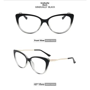 Front and 45-degree angle view of TR90 cat-eye frames in gradient black and gold metal