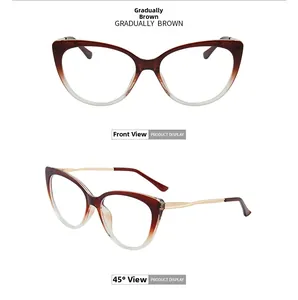 Cat eye glasses frames in gradient brown finish with golden metal temples detail