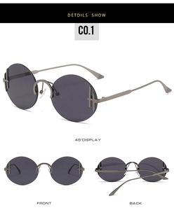 Vue multi-angles de lunettes de soleil rondes sans monture avec pont en H et verres gris