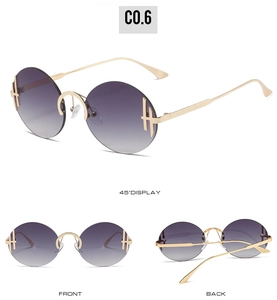 Vues détaillées de lunettes soleil rondes sans monture avec verres dégradés violets