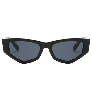 Chic black geometric cat eye sunglasses with thick frames and dark grey lenses