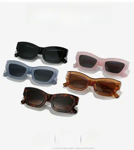 Close-up of retro square sunglasses in black, grey, pink, tea, and tortoiseshell colors