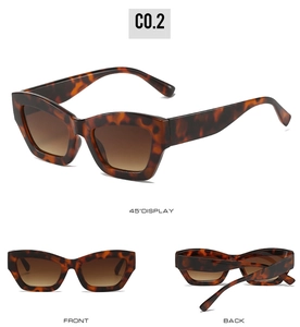 Three-angle view of tortoiseshell cat-eye sunglasses with brown gradient lenses