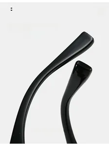 Close-up of ergonomic curved black temple tips for comfortable square sunglasses wear
