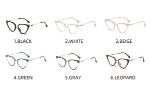 Cat-eye glasses collection in six colors with plastic frames and gold metal temples