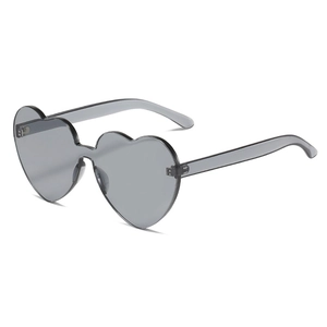 Modern grey translucent heart-shaped rimless sunglasses with dual heart frame design