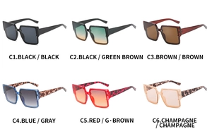 Collection of six square frame sunglasses in assorted colors and gradient lenses
