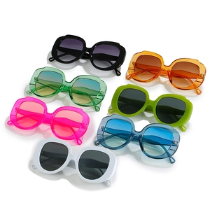 Fashionable rhombus candy color sunglasses collection with wide frames in seven vibrant colors
