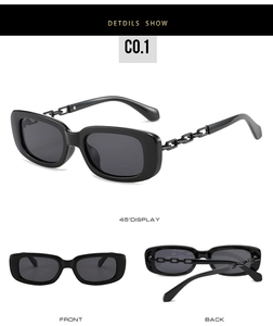 Vues multiples montrant des lunettes de soleil carrées avec design de chaîne sur branches