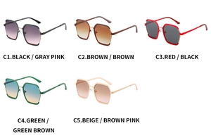 Detailed view of oversized polygon sunglasses in five assorted frame and lens color options