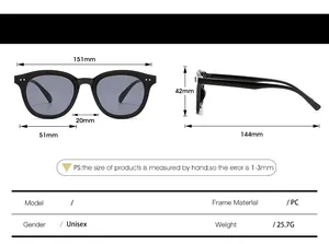 Detailed sizing chart and technical specifications for fashionable cat-eye sunglasses