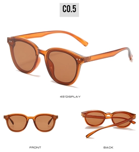 Detailed multi-angle views of retro amber cat eye sunglasses with translucent resin frames