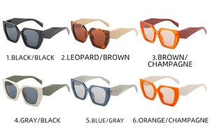 Detailed grid showing six color options for square frame UV400 sunglasses