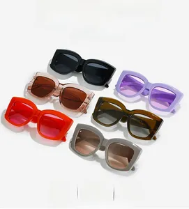 Detailed close-up showing six trendy colors of thick-frame square fashion sunglasses