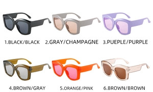 Detailed grid display of fashion oversized sunglasses in six trendy color combinations