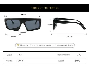 Größentabelle für quadratische Sonnenbrillen mit 36mm Glashöhe und 144mm Breite