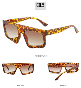 Detaillierte Ansichten der quadratischen Leoparden-Sonnenbrille mit dicken Rahmen