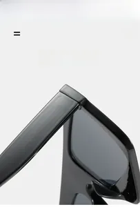 Makroansicht der dicken schwarzen quadratischen Sonnenbrille mit poliertem Finish-Details