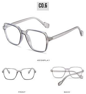 Multi-angle view of oversized transparent grey geometric sunglasses with UV400 protection