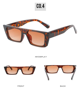 Three-way view of thick tortoiseshell rectangle sunglasses with orange gradient lenses